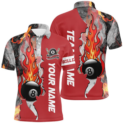 Billiard Polo Shirts, Personalized 8 Ball Fire Smoke Billiard 'S Shirts Red Version Custom Pool Team Polo Shirts, Billiards Team Shirts