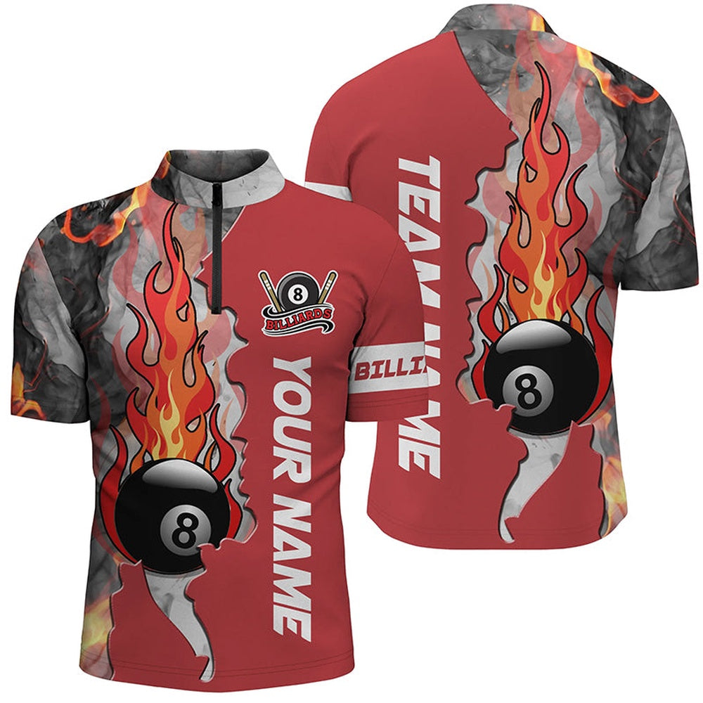 Billiard Polo Shirts, Personalized 8 Ball Fire Smoke Billiard 'S Shirts Red Version Custom Pool Team Polo Shirts, Billiards Team Shirts