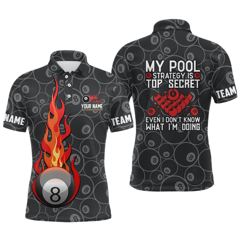 Billiard Polo Shirts, Personalized 8 Ball Flame Billiard Polo Shirts, Custom 8 Ball Pattern Billiard Jerseys, Billiards Team Shirts