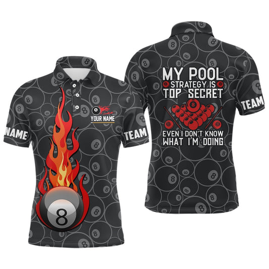 Billiard Polo Shirts, Personalized 8 Ball Flame Billiard Polo Shirts, Custom 8 Ball Pattern Billiard Jerseys, Billiards Team Shirts