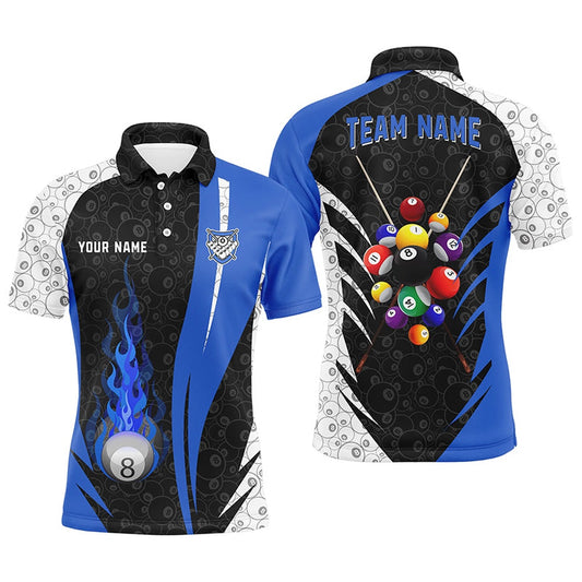 Billiard Polo Shirts, Personalized 8 Ball Pattern Billiard Blue 3D Polo Shirts, Custom Billiard Balls Jerseys, Billiards Team Shirts