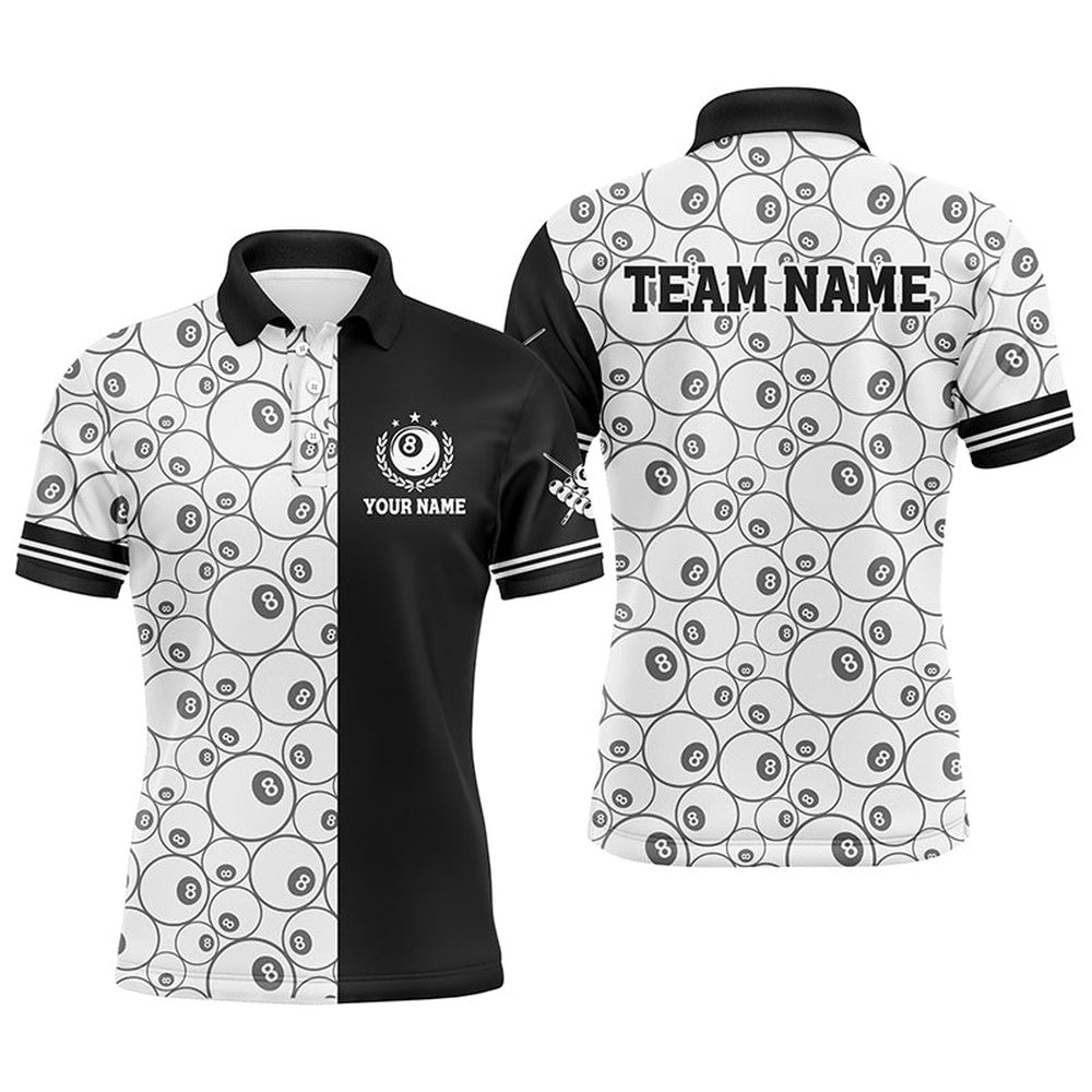 Billiard Polo Shirts, Personalized 8 Ball Pattern Billiard Polo Shirts, Custom 8 Ball Pool Billiards Jerseys, Billiards Team Shirts