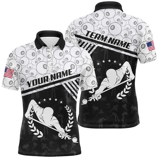 Billiard Polo Shirts, Personalized 8 Ball Pattern Billiard Polo Shirts, Custom Pool Player US Flag Billiard Jerseys, Billiards Team Shirts