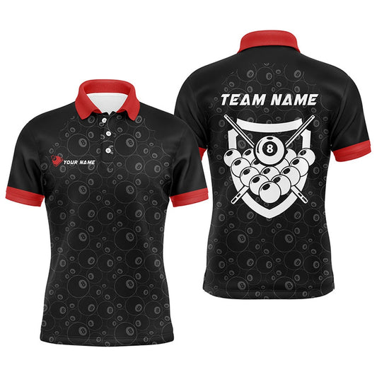 Billiard Polo Shirts, Personalized 8 Ball Pattern Billiard Red Black 3D Polo Shirts, Custom Billiard Balls Jerseys, Billiards Team Shirts