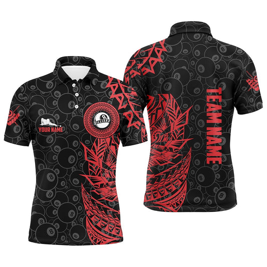 Billiard Polo Shirts, Personalized 8 Ball Pattern Billiard Red Black Tribal 3D Polo Shirts, Billiards Jerseys, Billiards Team Shirts
