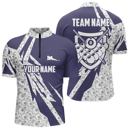 Billiard Polo Shirts, Personalized 8 Ball Pattern Purple White Billiard Polo Shirts, Custom Billiard Balls Shirts, Billiards Team Shirts