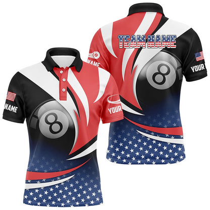 Billiard Polo Shirts, Personalized 8 Ball Pool American Flag Version Billiard Shirts, Patriotic Billiard Jerseys, Billiards Team Shirts