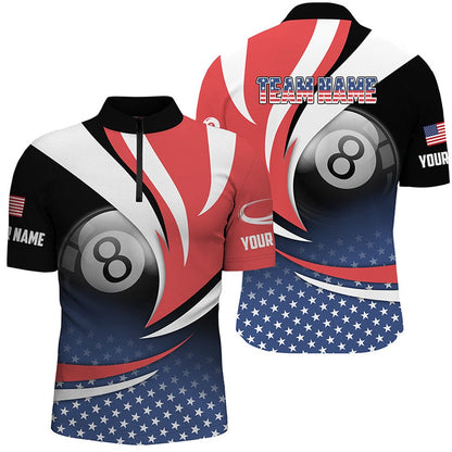 Billiard Polo Shirts, Personalized 8 Ball Pool American Flag Version Billiard Shirts, Patriotic Billiard Jerseys, Billiards Team Shirts