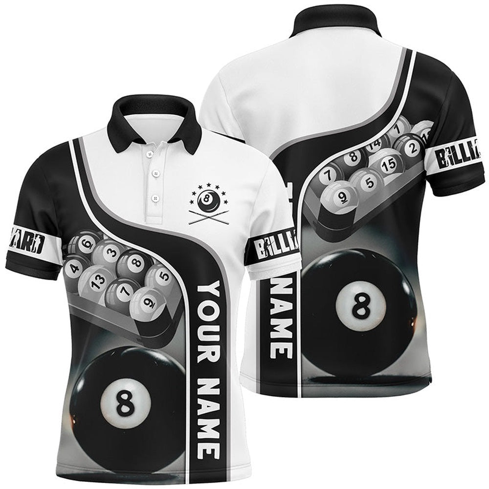 Billiard Polo Shirts, Personalized 8 Ball Pool Billiard Balls 3D Polo Shirts, Custom Name Billiard Team Shirts, Billiards Team Shirts