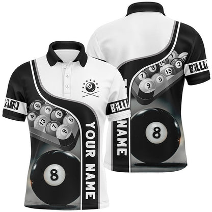 Billiard Polo Shirts, Personalized 8 Ball Pool Billiard Balls 3D Polo Shirts, Custom Name Billiard Team Shirts, Billiards Team Shirts