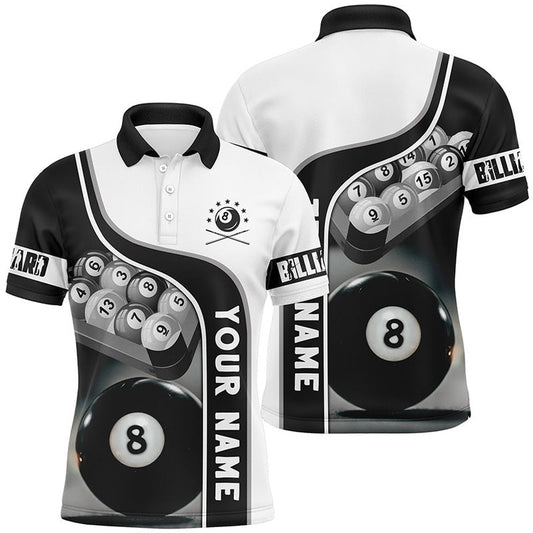 Billiard Polo Shirts, Personalized 8 Ball Pool Billiard Balls 3D Polo Shirts, Custom Name Billiard Team Shirts, Billiards Team Shirts