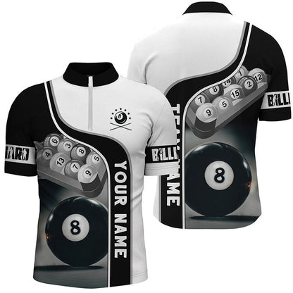 Billiard Polo Shirts, Personalized 8 Ball Pool Billiard Balls 3D Polo Shirts, Custom Name Billiard Team Shirts, Billiards Team Shirts
