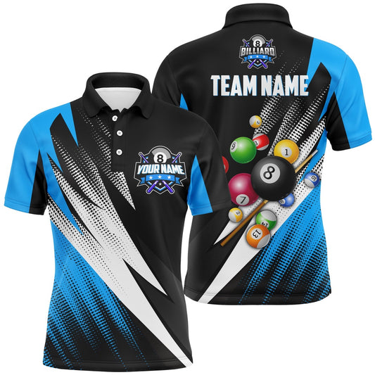 Billiard Polo Shirts, Personalized 8 Ball Pool Billiard Balls Blue 3D Polo Shirts, Custom Pool Billiards Jerseys, Billiards Team Shirts