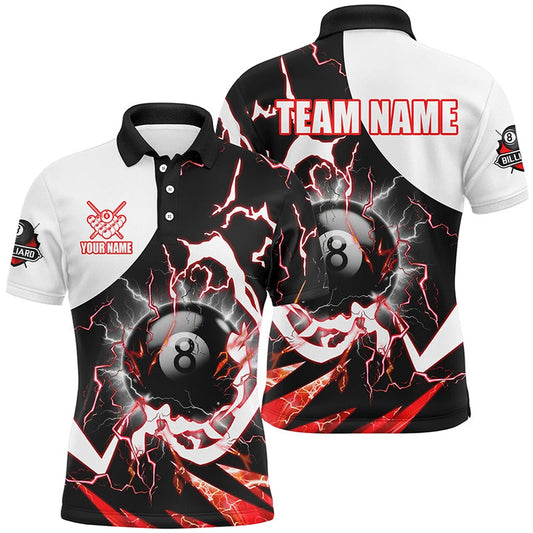 Billiard Polo Shirts, Personalized 8 Ball Pool Billiard Polo Shirts Custom Lightning Thunder Red Billiard Team Jersey, Billiards Team Shirts