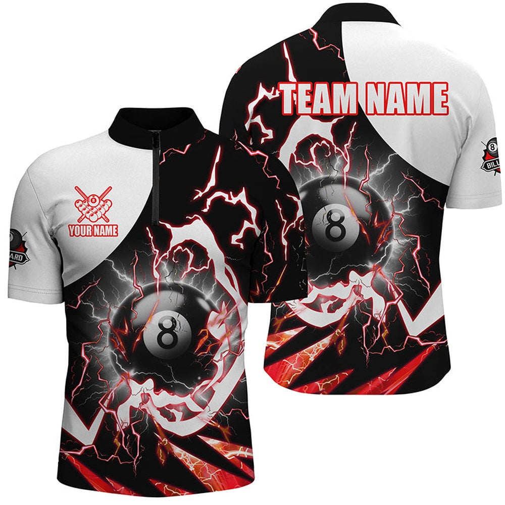 Billiard Polo Shirts, Personalized 8 Ball Pool Billiard Polo Shirts Custom Lightning Thunder Red Billiard Team Jersey, Billiards Team Shirts