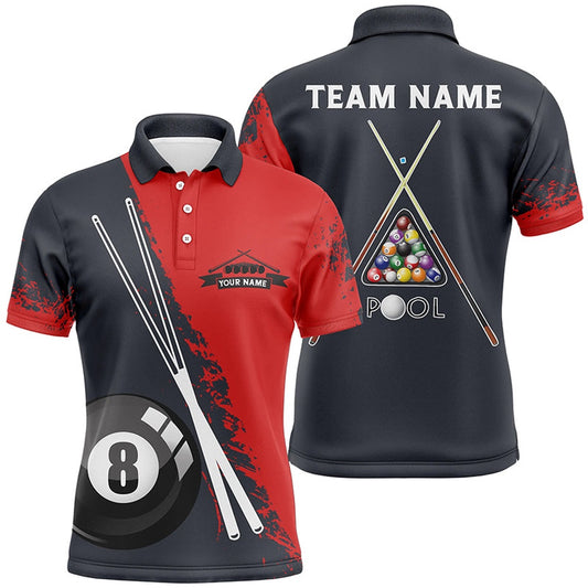 Billiard Polo Shirts, Personalized 8 Ball Pool Billiards Red Black 3D Polo Shirts, Custom Pool Billiards Jerseys, Billiards Team Shirts