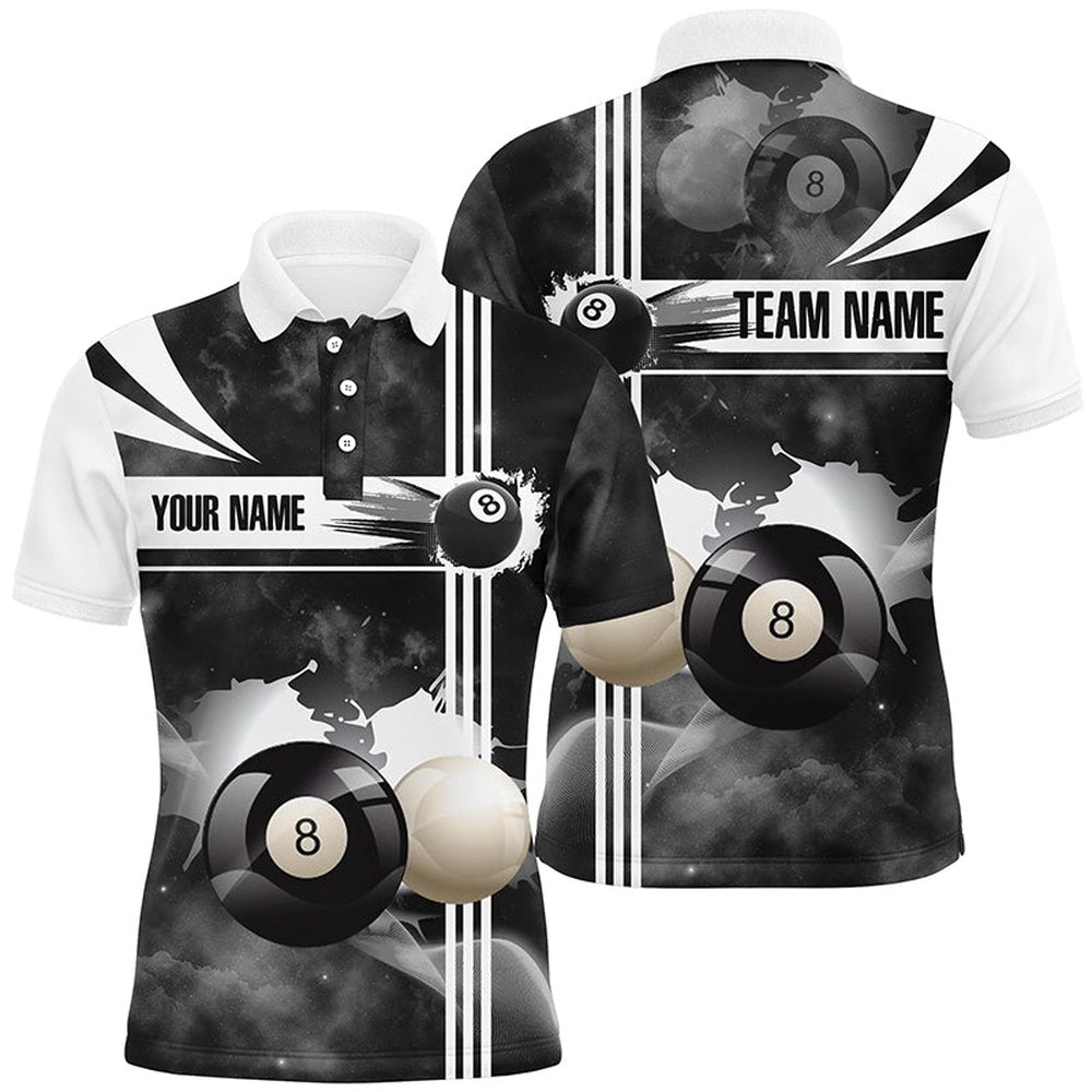 Billiard Polo Shirts, Personalized 8 Ball Pool Black White Billiard 3D Polo Shirts, Custom Pool Balls Jerseys, Billiards Team Shirts