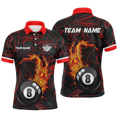Billiard Polo Shirts, Personalized 8 Ball Pool Fire 3D Polo Shirts Custom Unique Billiard Shirts For Pooler, Billiards Team Shirts