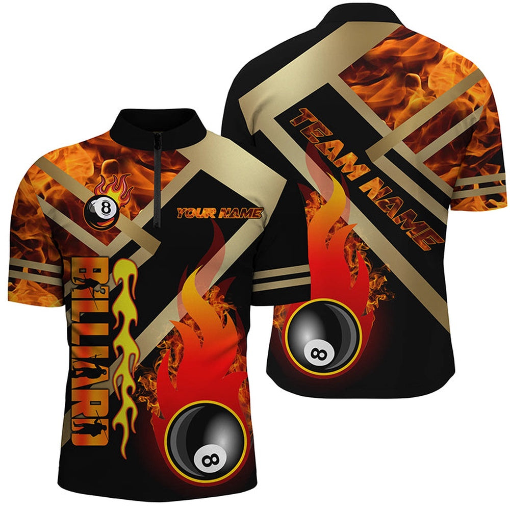 Billiard Polo Shirts, Personalized 8 Ball Pool Fire Flame 3D Printed Polo Shirts Custom Billiard Jersey Uniform, Billiards Team Shirts