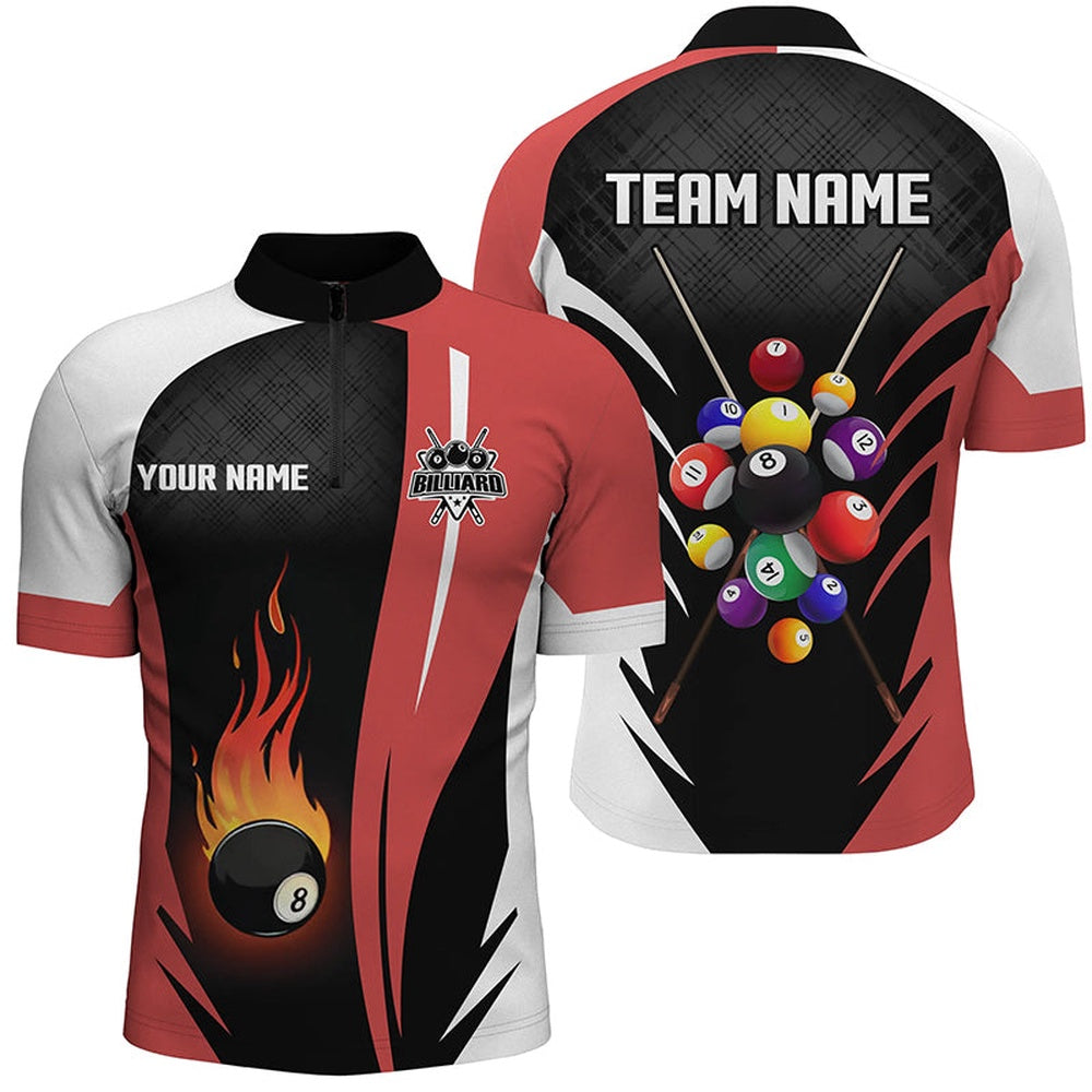 Billiard Polo Shirts, Personalized 8 Ball Pool Flame Polo Shirts Custom Billiard Team Uniform Shirts, Billiards Team Shirts