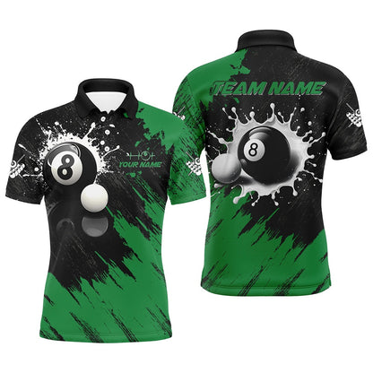 Billiard Polo Shirts, Personalized 8 Ball Pool Paint Splash Billiard Shirts, Unique Billiard Pool Jerseys Green, Billiards Team Shirts