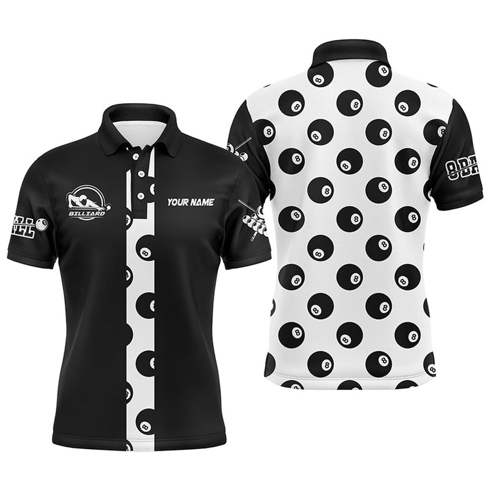 Billiard Polo Shirts, Personalized 8 Ball Pool Pattern Black White Billiard 3D Polo Shirts, Billiard Jerseys, Billiards Team Shirts