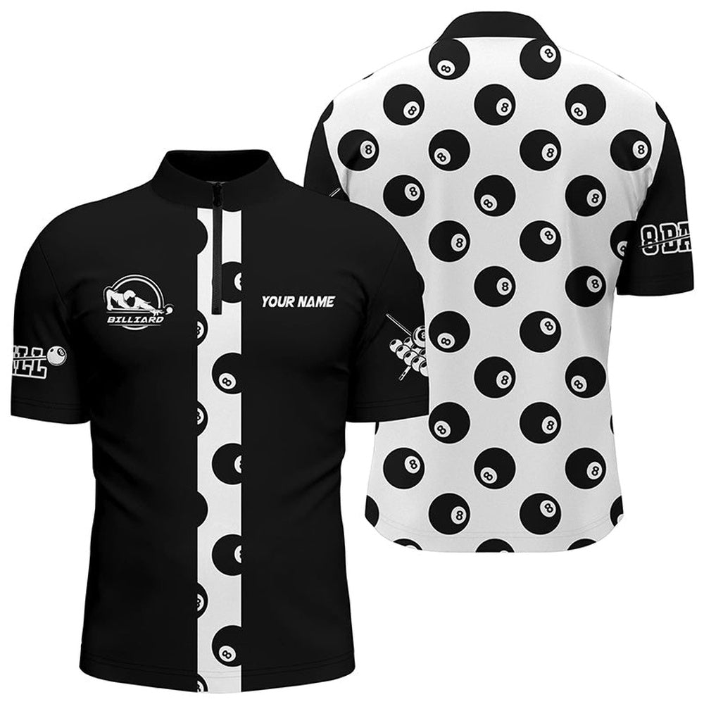 Billiard Polo Shirts, Personalized 8 Ball Pool Pattern Black White Billiard 3D Polo Shirts, Billiard Jerseys, Billiards Team Shirts