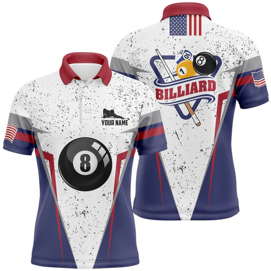 Billiard Polo Shirts, Personalized 8 Ball Pool Player White Grunge Polo Shirts, Custom Billiard Balls Jerseys, Billiards Team Shirts