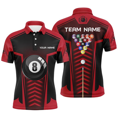 Billiard Polo Shirts, Personalized 8 Ball Pool Red Black Polo Shirts, Custom Pool Balls Billiards Jerseys, Billiards Team Shirts