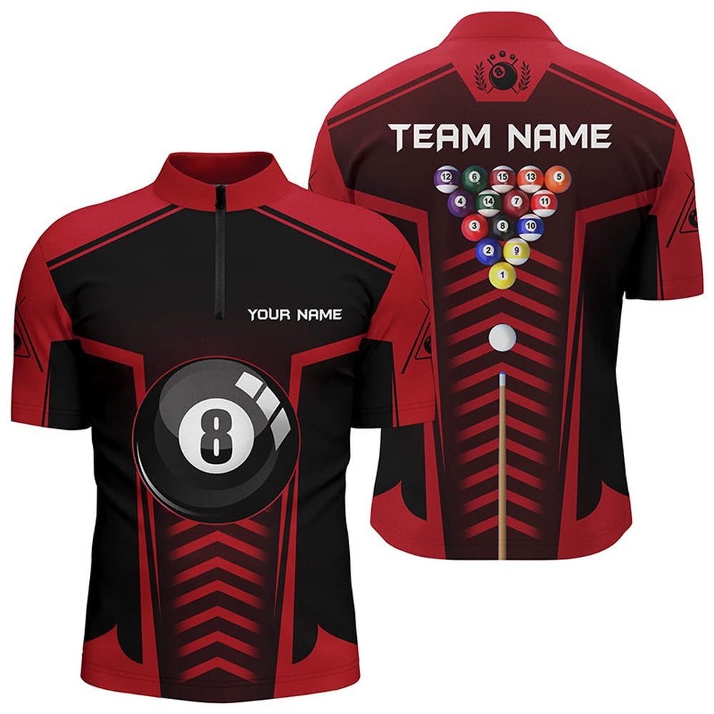 Billiard Polo Shirts, Personalized 8 Ball Pool Red Black Polo Shirts, Custom Pool Balls Billiards Jerseys, Billiards Team Shirts