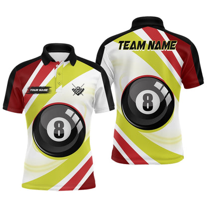 Billiard Polo Shirts, Personalized 8 Ball Pool Red Green Billiard Polo Shirts, Custom Billiard Balls Jerseys, Billiards Team Shirts
