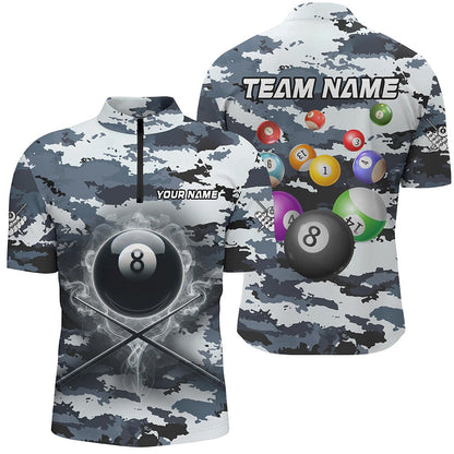 Billiard Polo Shirts, Personalized 8 Ball Pool Smoke Billiard Shirts Custom Camo Billiard Balls Team Jerseys, Billiards Team Shirts