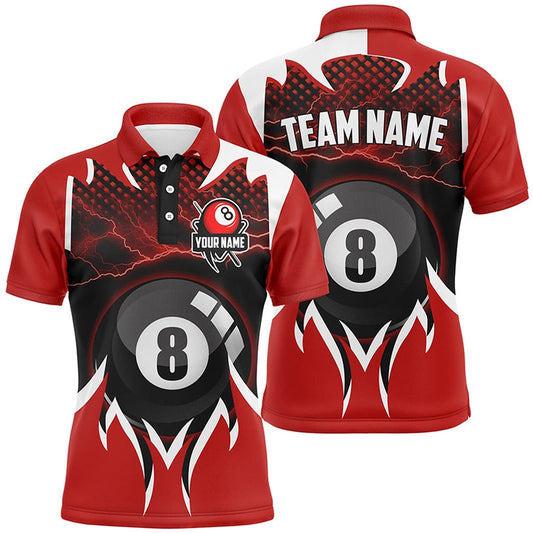 Billiard Polo Shirts, Personalized 8 Ball Pool Thunder Lighting Red 3D Polo Shirts, Custom Billiards Jerseys, Billiards Team Shirts