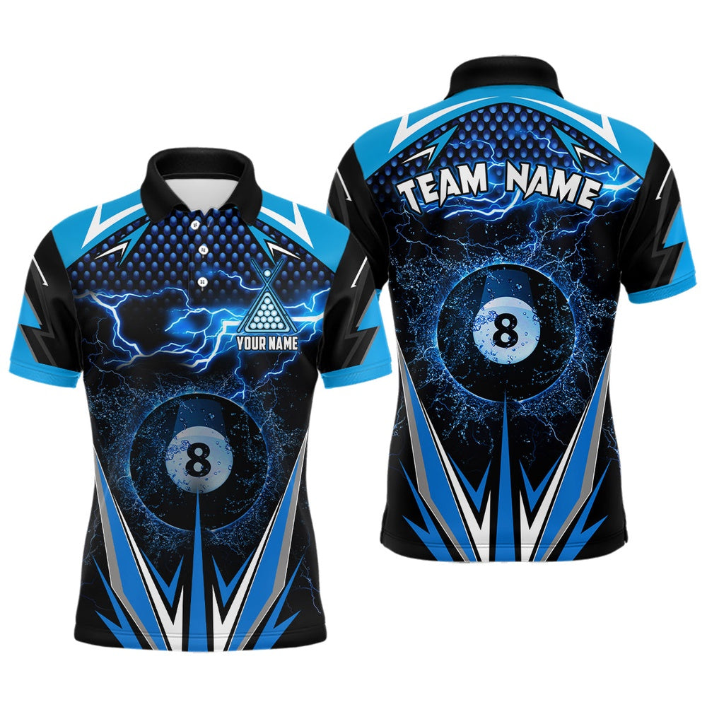 Billiard Polo Shirts, Personalized 8 Ball Pool Thunder Lightning 3D Full Printing Billiard Polo Shirts Jersey, Billiards Team Shirts