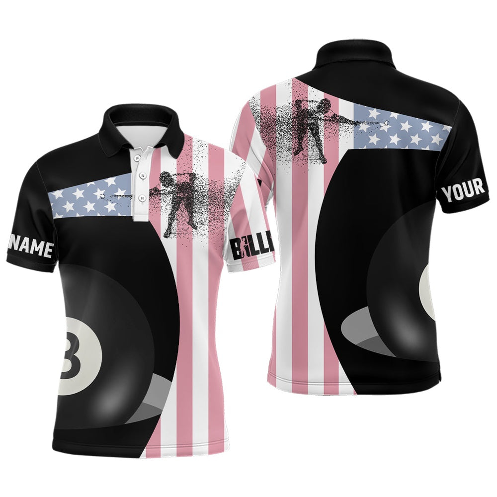 Billiard Polo Shirts, Personalized 8 Ball Pool US Flag Billiard Polo Shirts, Custom Pool Player Billiards Jerseys, Billiards Team Shirts