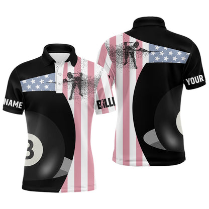 Billiard Polo Shirts, Personalized 8 Ball Pool US Flag Billiard Polo Shirts, Custom Pool Player Billiards Jerseys, Billiards Team Shirts