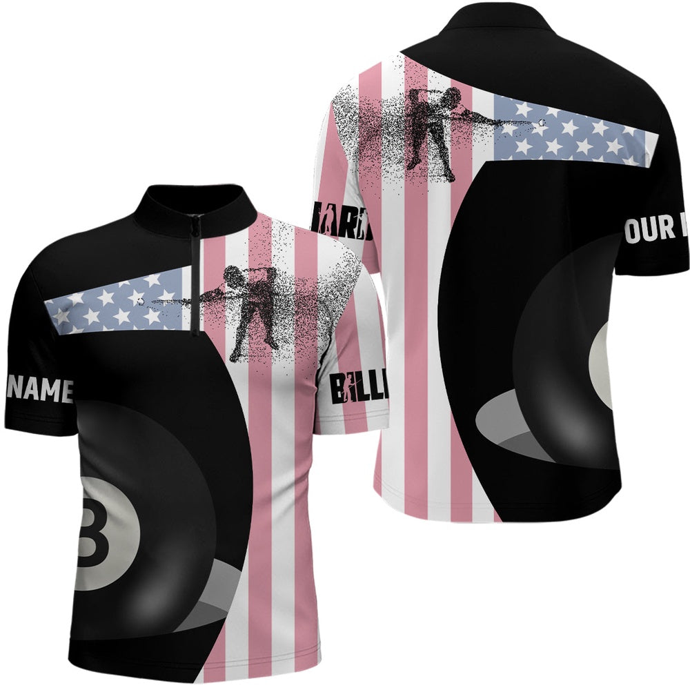Billiard Polo Shirts, Personalized 8 Ball Pool US Flag Billiard Polo Shirts, Custom Pool Player Billiards Jerseys, Billiards Team Shirts