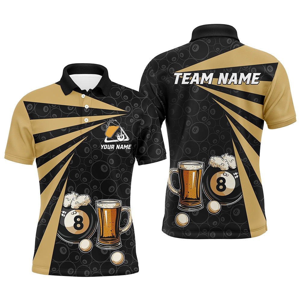 Billiard Polo Shirts, Personalized 8 Ball Pool With Beer Billiard Polo Shirts Custom Billiard Beer Pool Player Shirts, Billiards Team Shirts