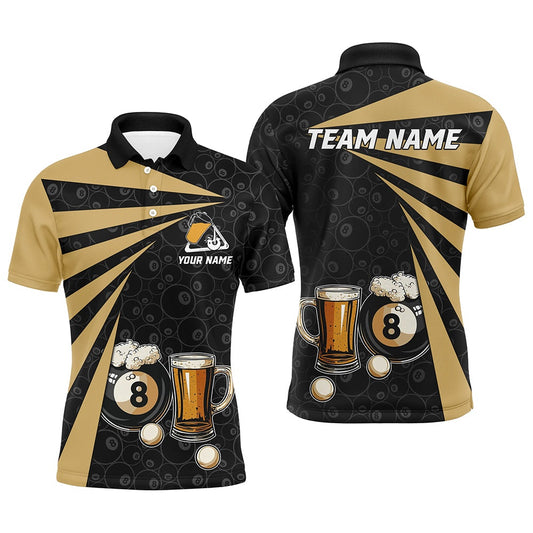 Billiard Polo Shirts, Personalized 8 Ball Pool With Beer Billiard Polo Shirts Custom Billiard Beer Pool Player Shirts, Billiards Team Shirts