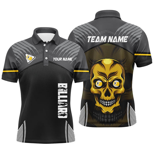Billiard Polo Shirts, Personalized 9 Ball Pool Billiard 3D Skull Polo Shirts Custom Name 9 Ball Pool Jerseys Shirts, Billiards Team Shirts