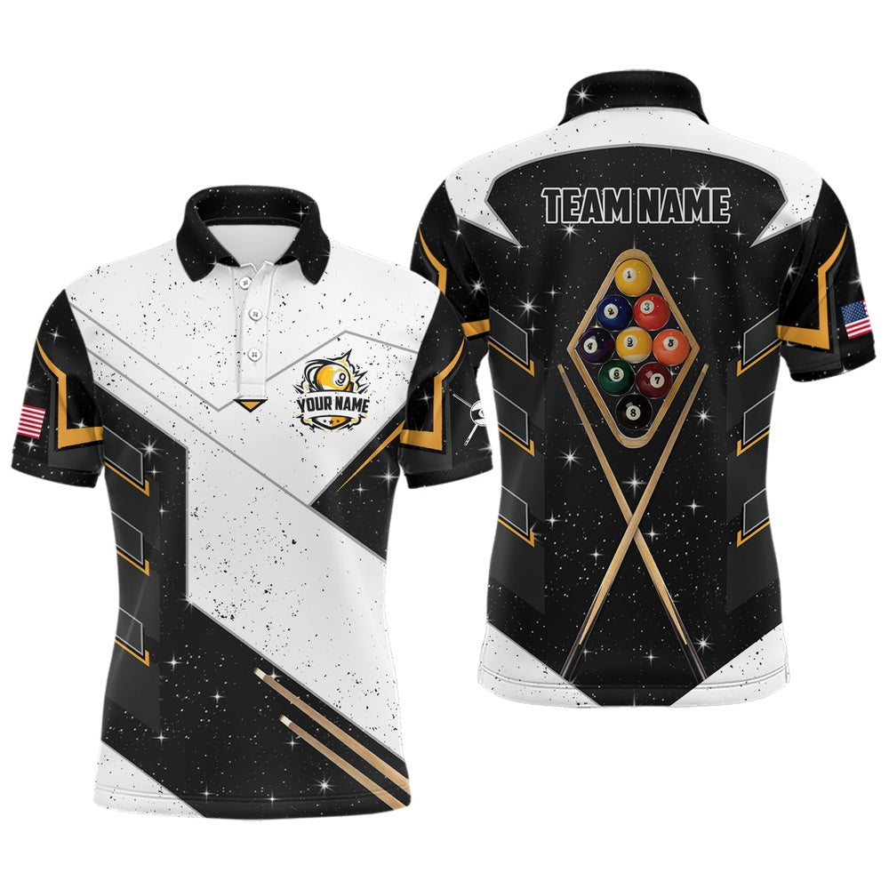 Billiard Polo Shirts, Personalized 9 Ball Pool Billiard Grunge Polo Shirts Custom 9 Ball Billiards Attire Jerseys, Billiards Team Shirts