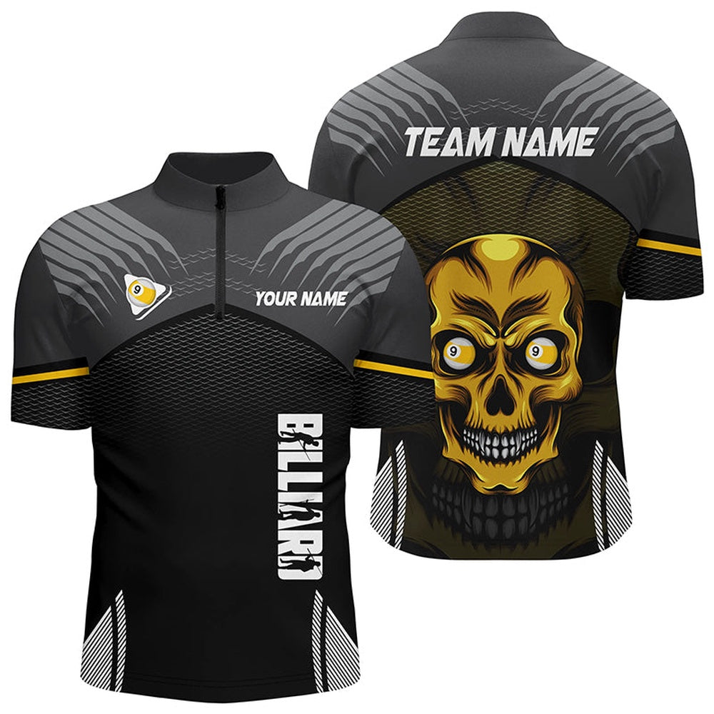 Billiard Polo Shirts, Personalized 9 Ball Pool Billiard Skull Polo Shirts, 9 Ball Pool Jerseys Shirts, Billiards Team Shirts