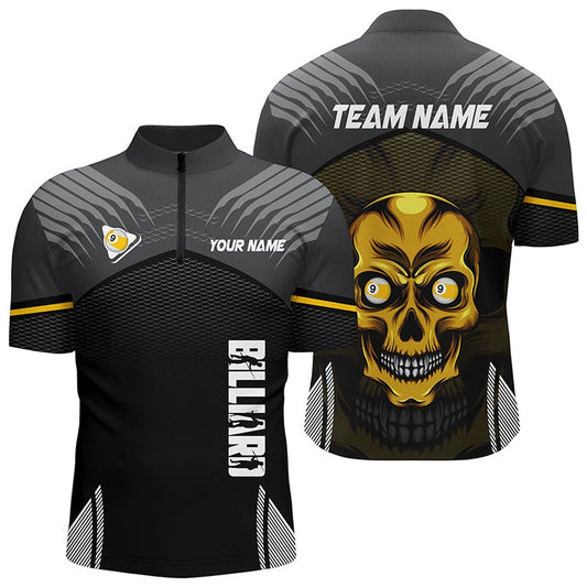 Billiard Polo Shirts, Personalized 9 Ball Pool Billiard Skull Polo Shirts, 9 Ball Pool Jerseys Shirts, Billiards Team Shirts