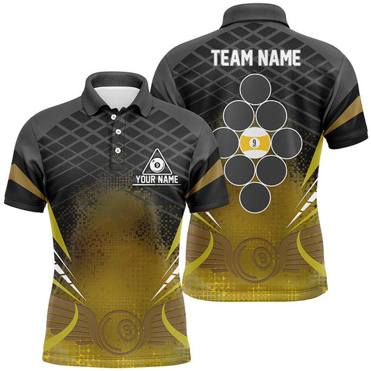 Billiard Polo Shirts, Personalized 9 Ball Pool Billiards Black Yellow 3D Polo Shirts, Billiard Balls Jerseys, Billiards Team Shirts