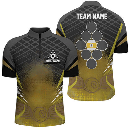 Billiard Polo Shirts, Personalized 9 Ball Pool Billiards Black Yellow 3D Polo Shirts, Billiard Balls Jerseys, Billiards Team Shirts