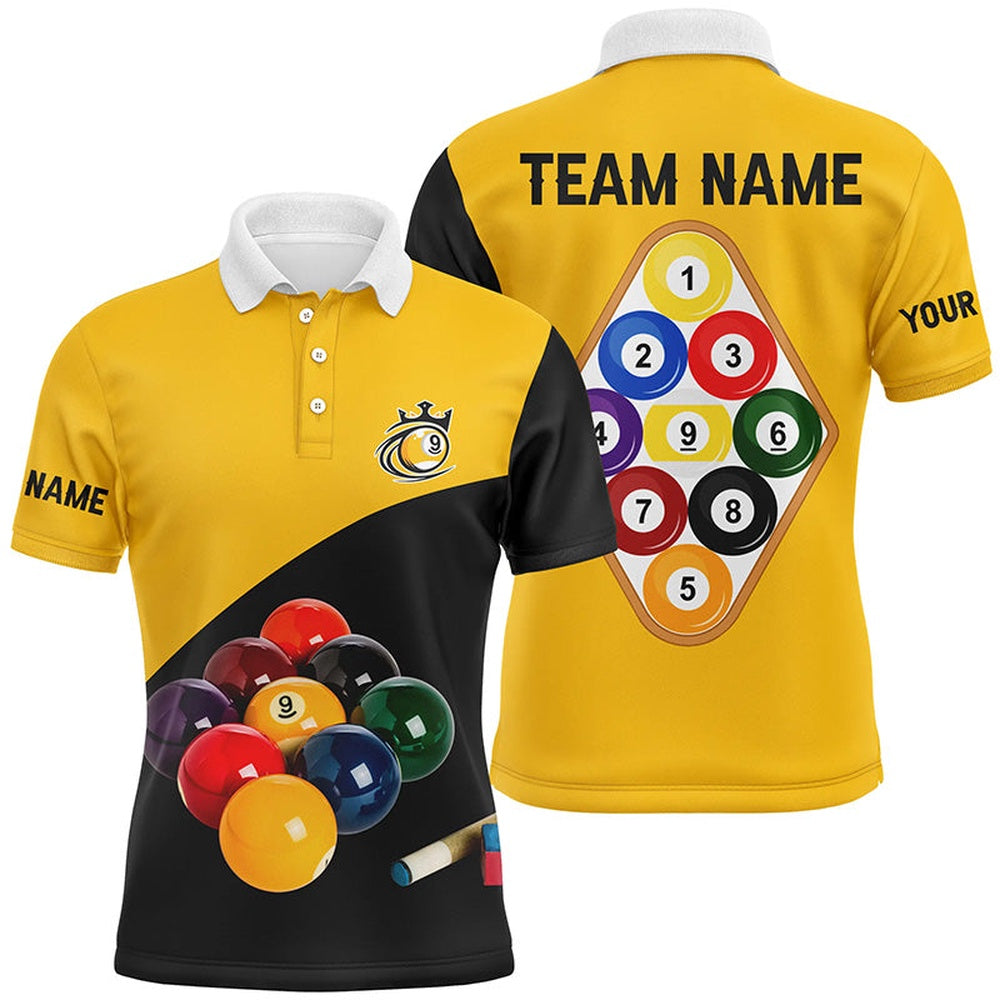 Billiard Polo Shirts, Personalized 9 Ball Pool Billiards Polo Shirts Custom 3D Billiard Balls Jerseys Shirts, Billiards Team Shirts