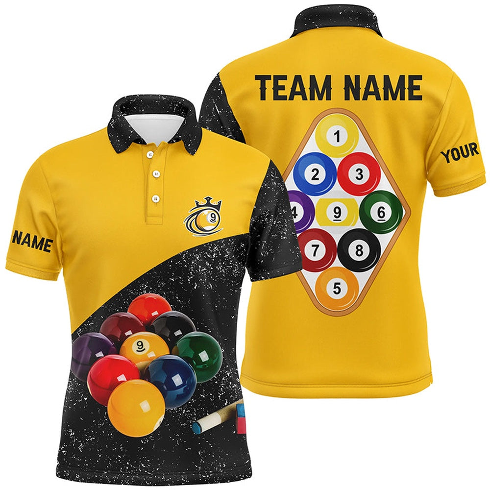 Billiard Polo Shirts, Personalized 9 Ball Pool Black Grunge Billiards Polo Shirts, 3D Billiard Balls Jerseys Shirts, Billiards Team Shirts
