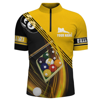 Billiard Polo Shirts, Personalized 9 Ball Pool Players Billiards Yellow 3D Polo Shirts, Billiard Balls Shirts, Billiards Team Shirts