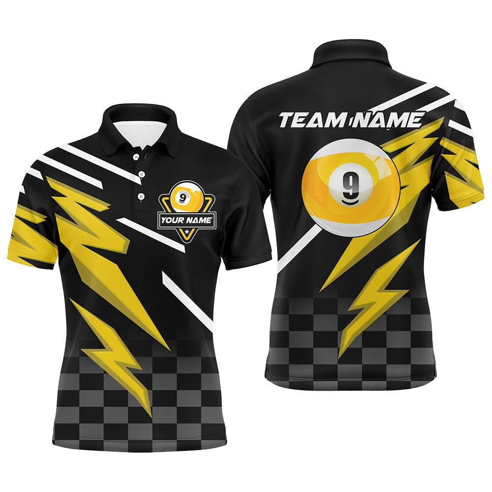 Billiard Polo Shirts, Personalized 9 Ball Pool Tournat Billiards Shirts, Yellow Black 9 Ball Billiard Jerseys, Billiards Team Shirts