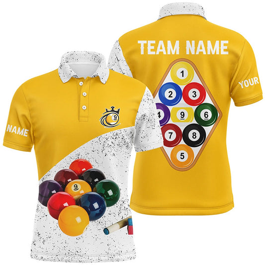 Billiard Polo Shirts, Personalized 9 Ball Pool White Grunge Billiards Polo Shirts, 3D Billiard Balls Jerseys Shirts, Billiards Team Shirts